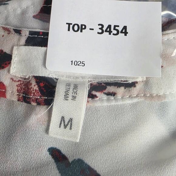 Maurices M White Red Floral Roll Tab Blouse - Picture 7 of 7